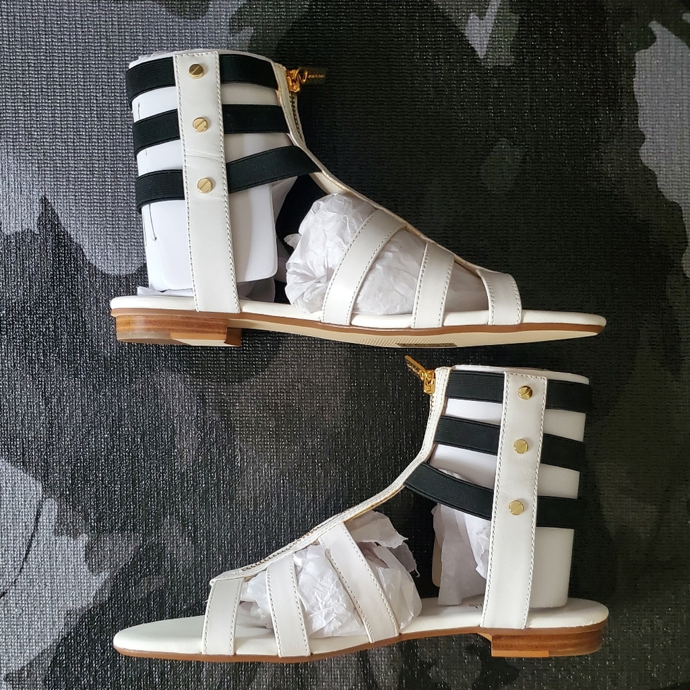 Michael Kors Codie Black & White Leather Sandal - Picture 3 of 12